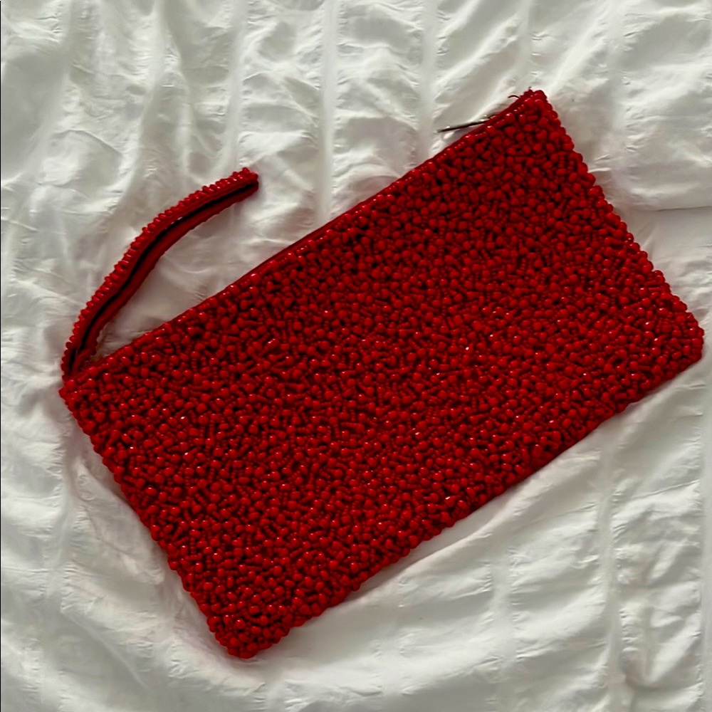European Culture Red Beaded Clutch Wristlet